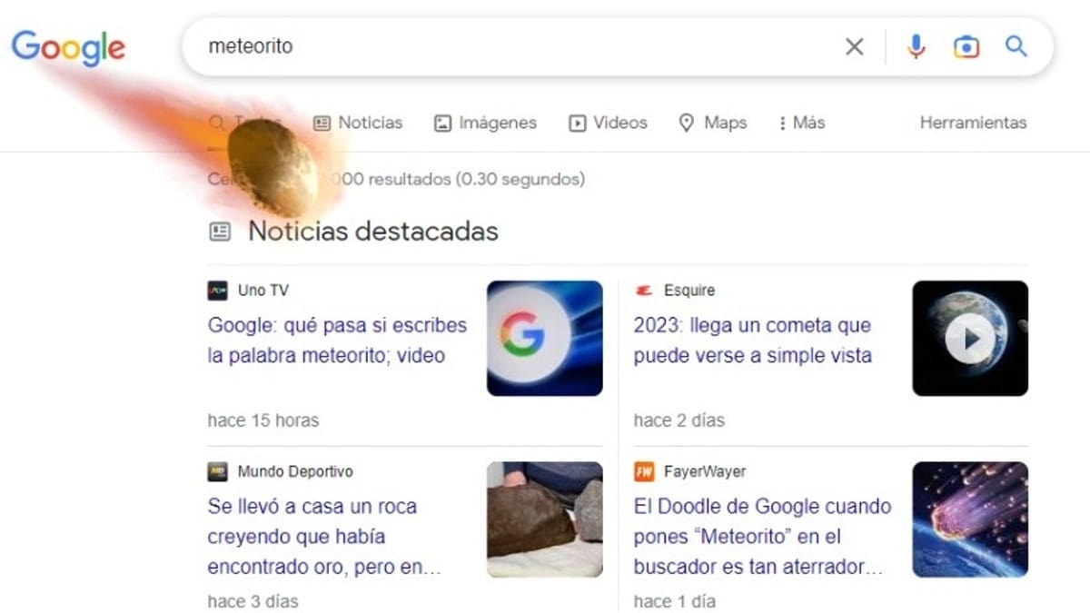 Esto es lo que pasa si escribes "meteorito" en el buscador de Google ¡Te sorprenderá!