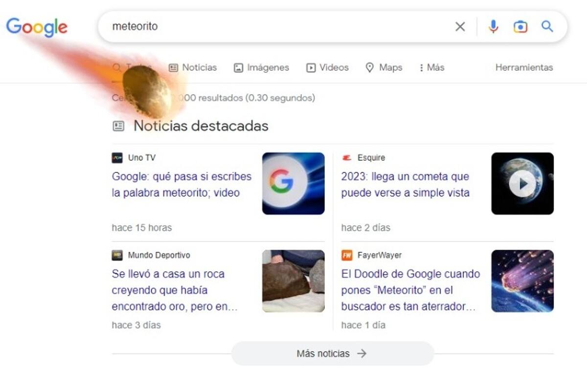 Esto es lo que pasa si escribes "meteorito" en el buscador de Google ¡Te sorprenderá!