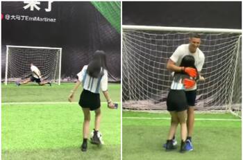 VIDEO | La última del Dibu Martínez: quiso atajar de espalda el penal de una fanática en China