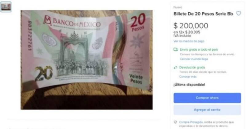 Ofertan billete de 20 pesos en 200 mil por esta razón