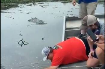 Video: Un hombre abrió su cerveza en la boca de un caimán