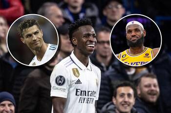Vinícius presume un impresionante mural de Cristiano Ronaldo y LeBron James en el gimnasio de su casa