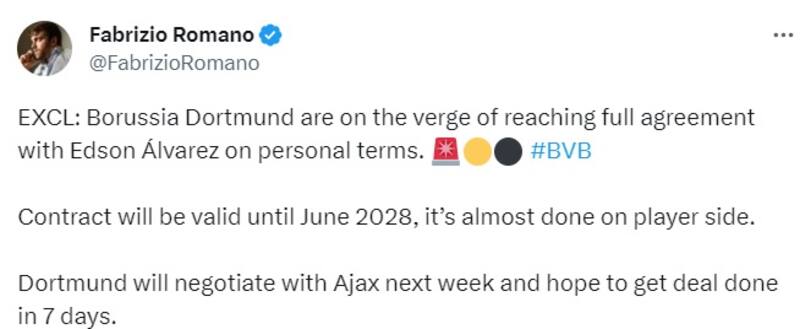 Borussia Dortmund espera llegar a un arreglo con el Ajax.