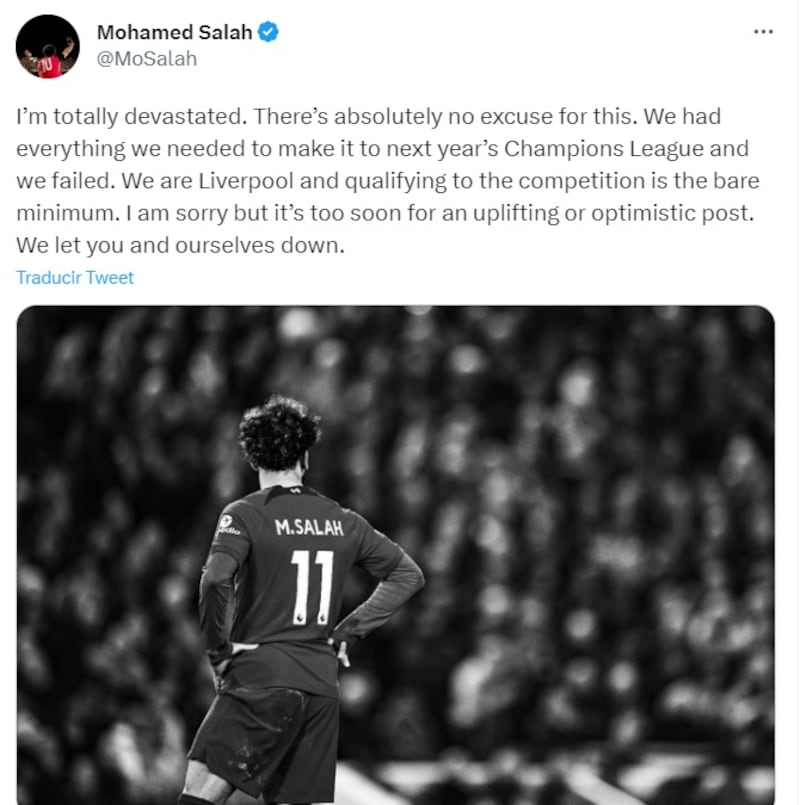 Mohamed Salah lamentó el fracaso del Liverpool.
