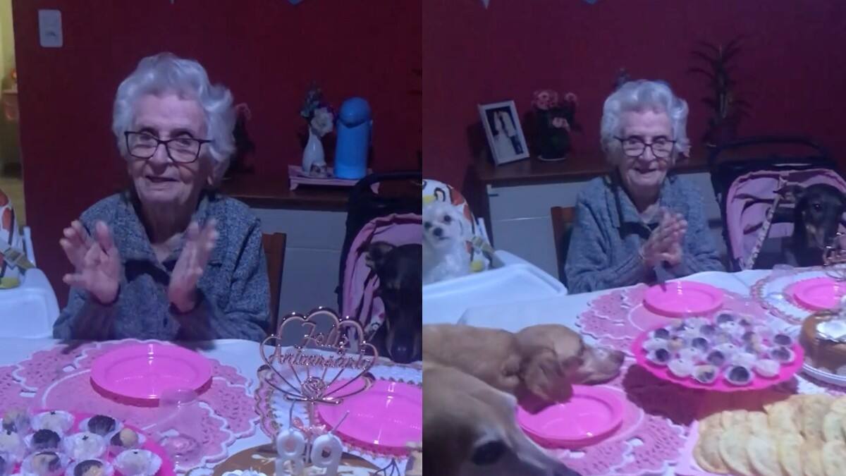 VIDEO | Abuelita celebra su cumpleaños 89 en compañía de sus perros y se vuelve viral
