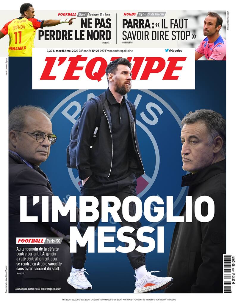 El delantero argentino Lionel Messi está en la tapa de L'Equipe con una nueva polémica.