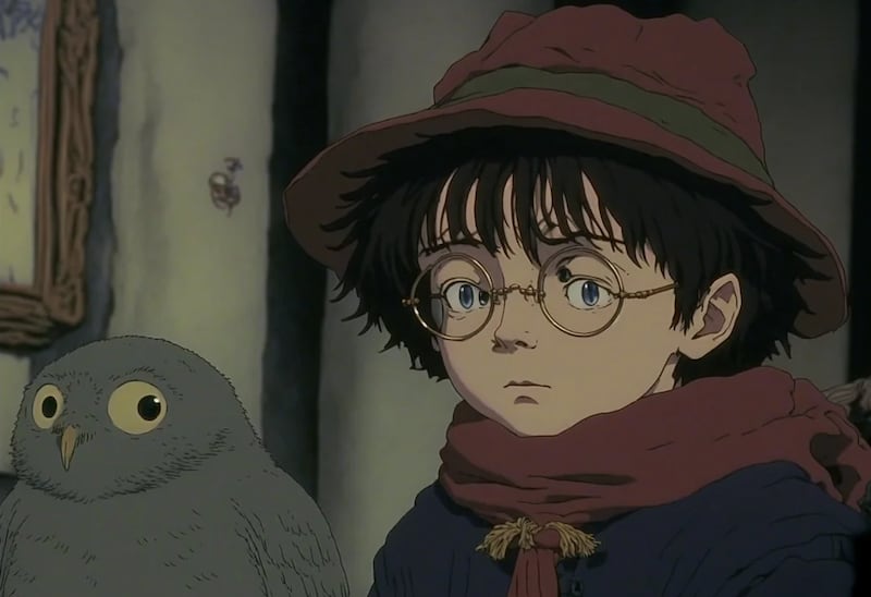 Harry Potter y Hedwig por Studio Ghibli, según la Inteligencia Artificial.