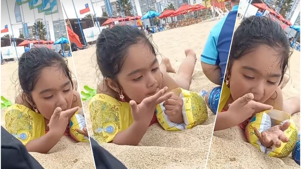 Niña escupe arena por pensar que se va a morir y se hace viral | VIDEO