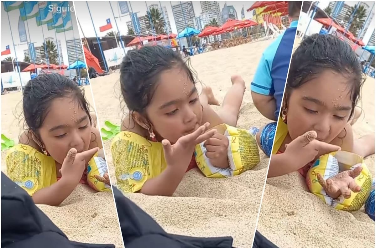 Niña escupe arena por pensar que se va a morir y se hace viral | VIDEO
