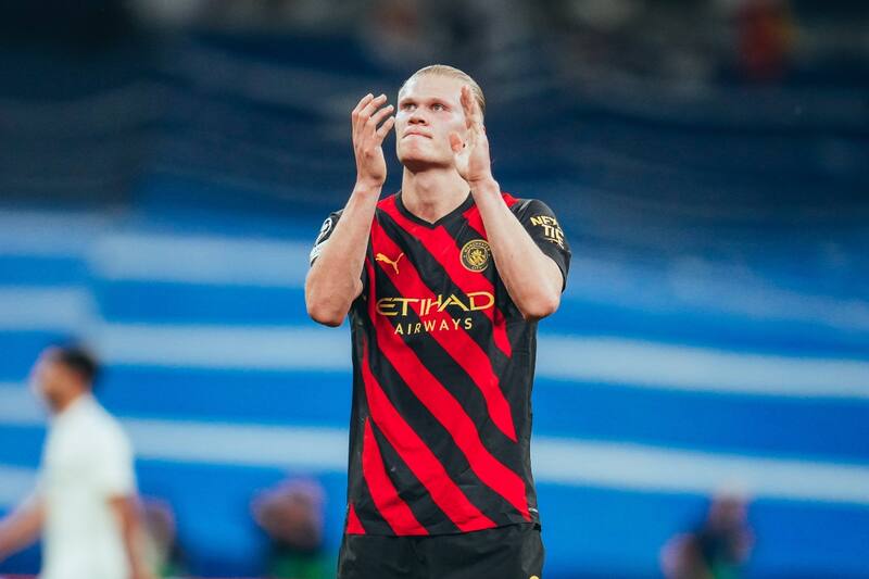 El noruego Erling Haaland no pudo festejar en el Santiago Bernabéu