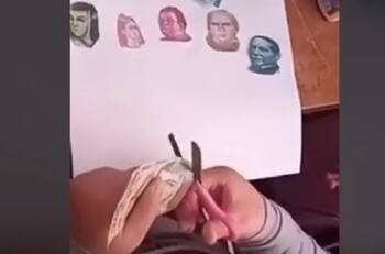 VIDEO | Niña recorta caras de los billetes de sus papás para una tarea de historia y se hace viral