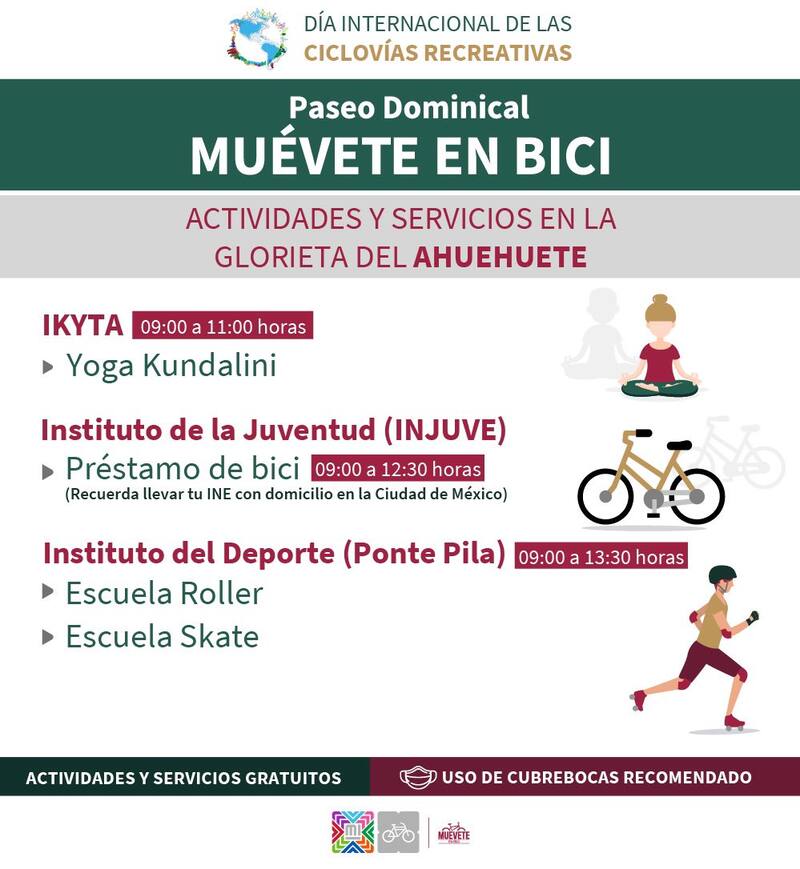 Conoce las actividades que el Paseo Dominical 'Muévete en bici' tiene para ti.