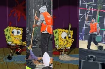 VIDEO| Comparan a empleado de intendencia con Bob Esponja durante el concierto de Bad Bunny en Monterrey