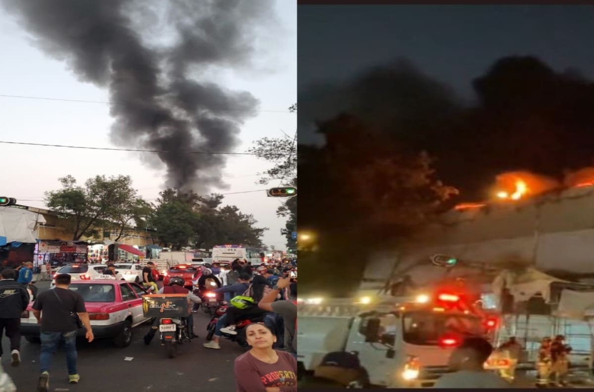 Así se ve el incendio de una bodega de tenis ubicada en Tepito | VIDEOS