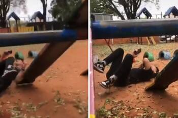 VIDEO| Hombre se cae de juego infantil y se vuelve viral