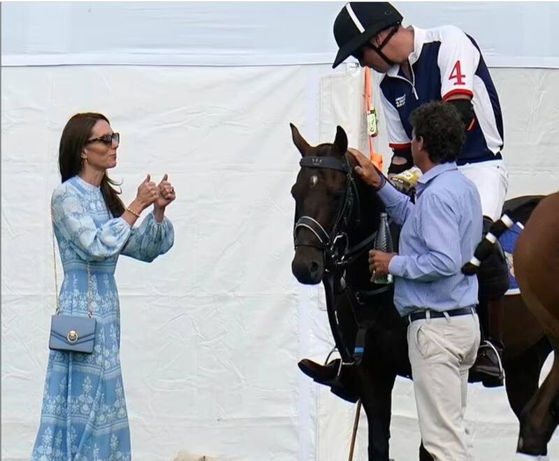 La princesa de Gales anima al príncipe William en un partido de polo benéfico.