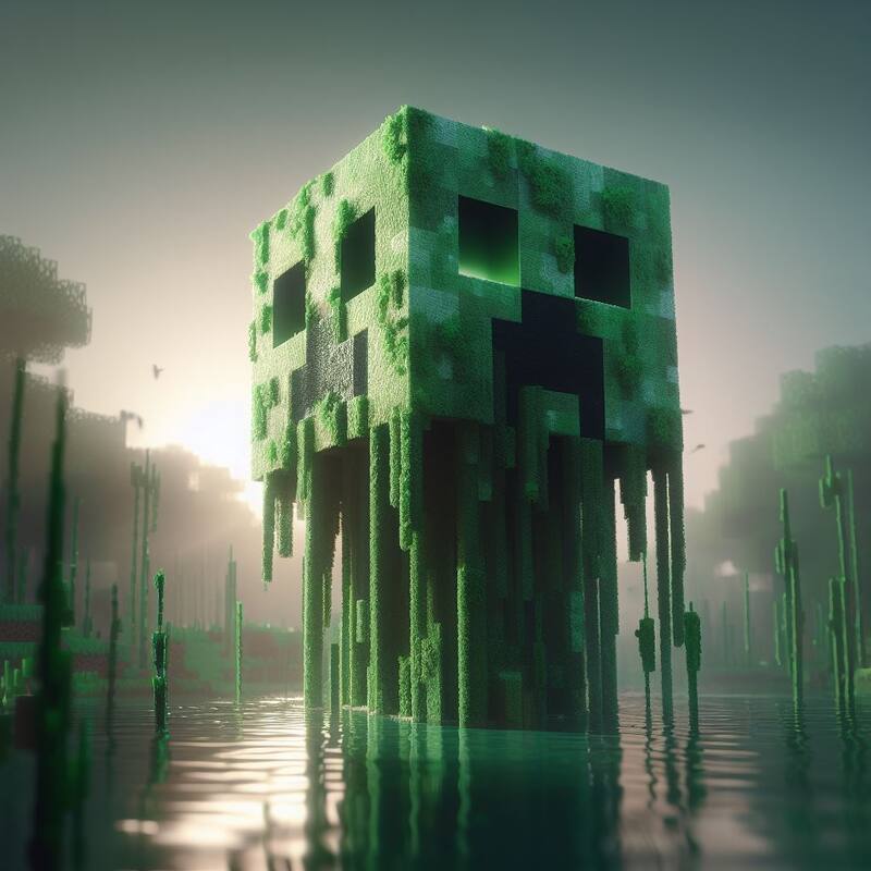 Aunque bueno, al menos si está en el agua no va a explotar... Pero así se vería un Creeper según la Inteligencia Artificial.