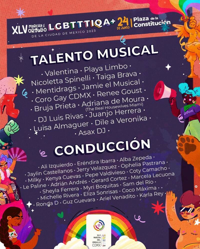 Lista del talento musical que se presentará en la Marcha LGBT 2023