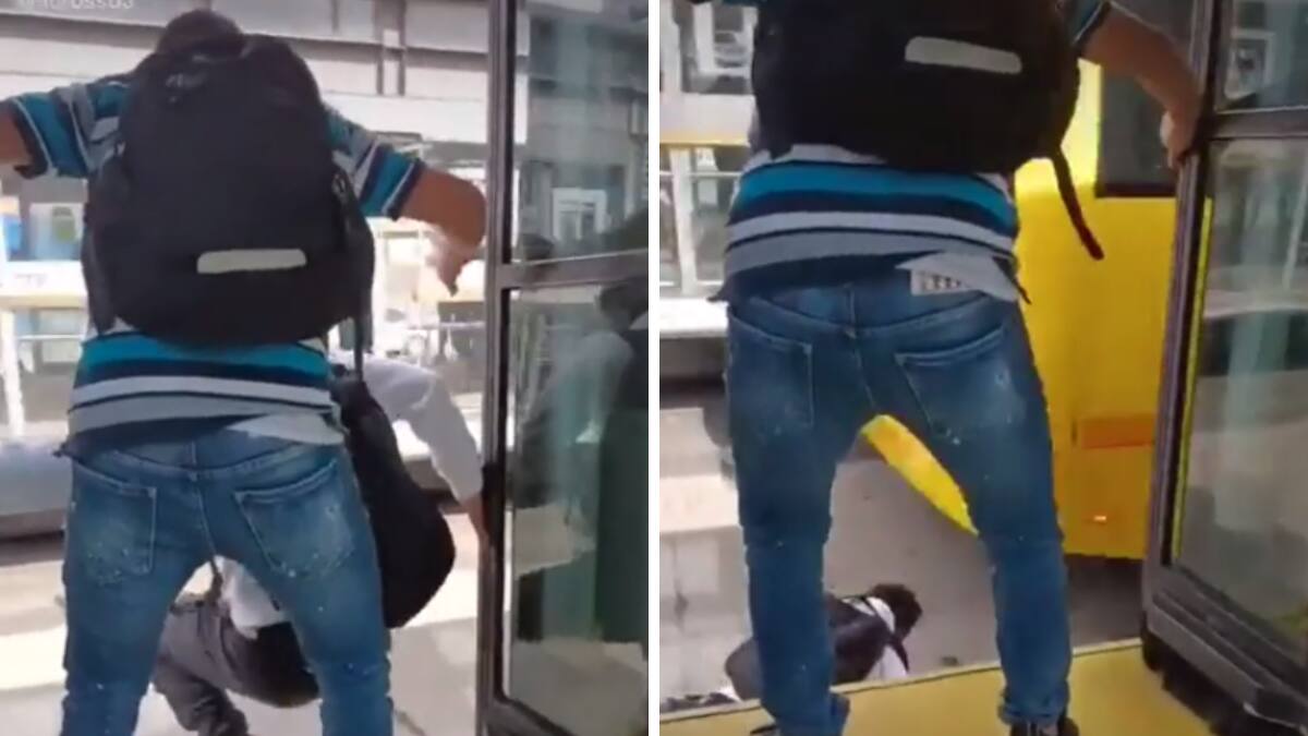 VIDEO| Hombre se arroja de autobús en movimiento ¡Qué peligroso!