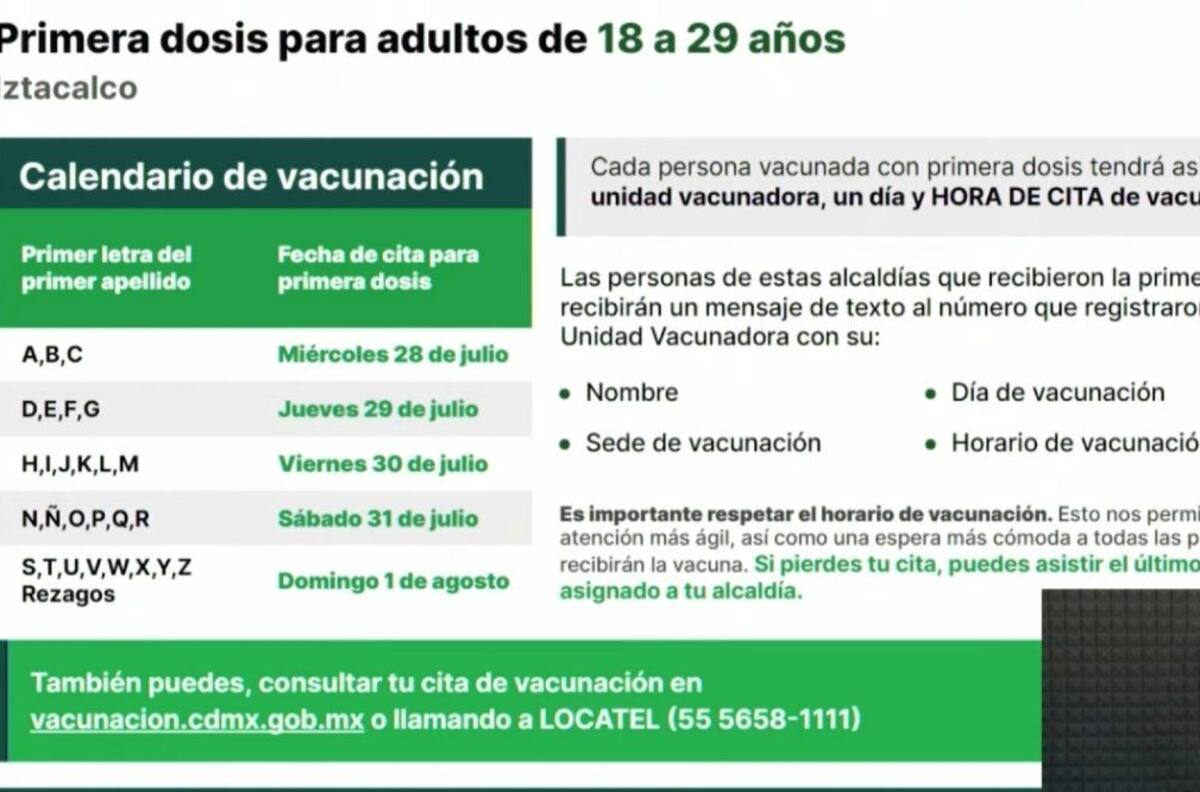 Listas las fechas para la vacunación para adultos de 18 a 29 años