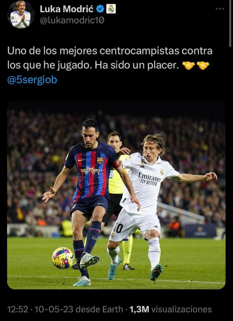 Luka Modric usó sus redes sociales para despedirse de Sergio Busquets.
