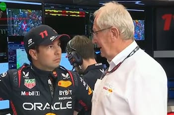 El gesto de Helmut Marko al ver a Checo Pérez tras su accidente en el Gran Premio de Hungría