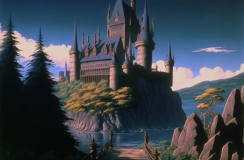 Castillo de Hogwarts por Studio Ghibli, según la IA.