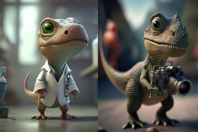 A través de redes sociales circularon una serie de imágenes de dinosaurios bebés caracterizado de profesiones