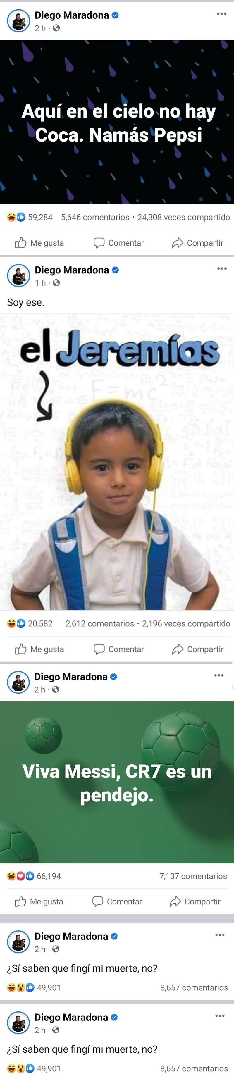 Un ciberataque sufrió la página de Facebook del argentino Diego Maradona