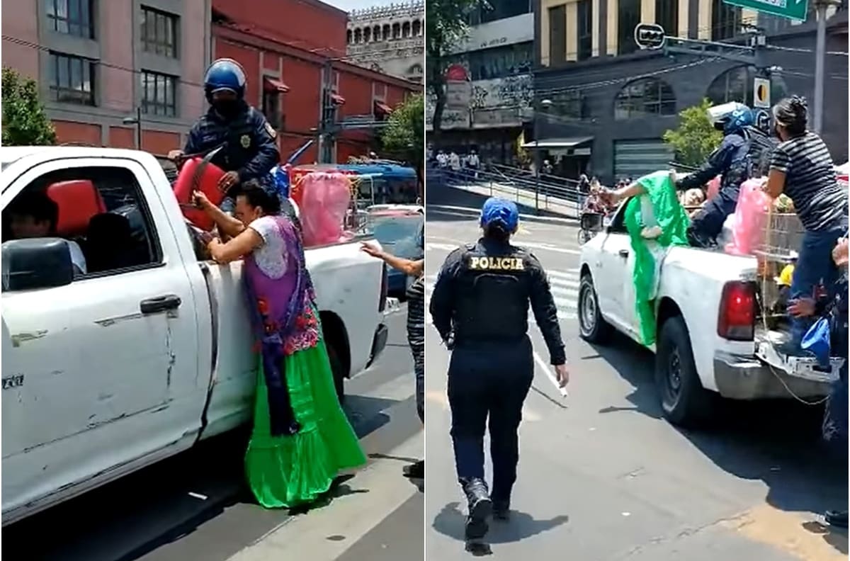 VIDEO | "Lady Tacos de Canasta" se enfrenta con la policía: se llevan sillas de su negocio