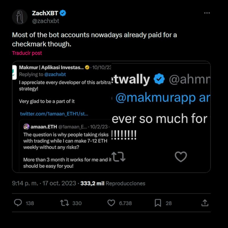 "La mayoría de los bots hoy en día ya pagan de todas formas por la marca de verificación", comenta otro usuario respecto a Twitter.