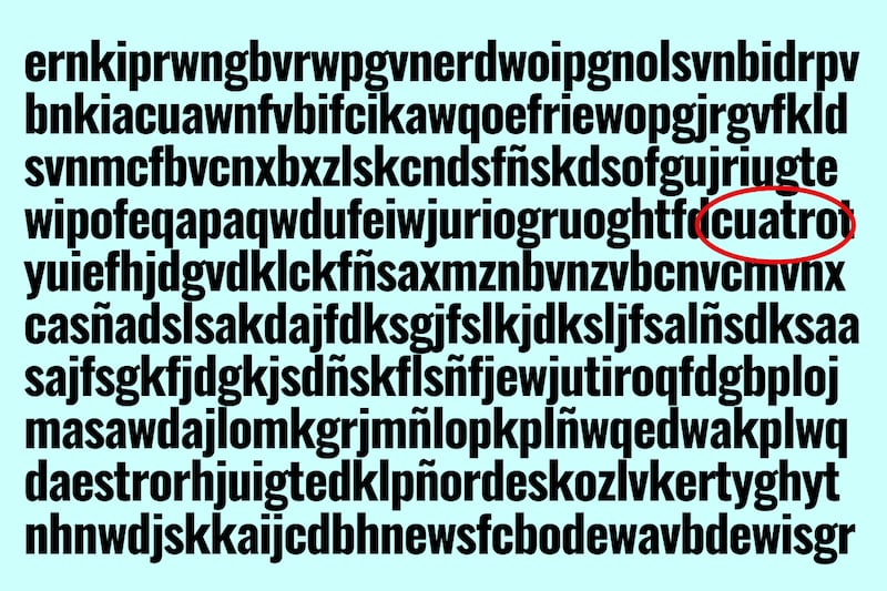 En este test visual hay muchas letras y entremedio se oculta la palabra CUATRO.