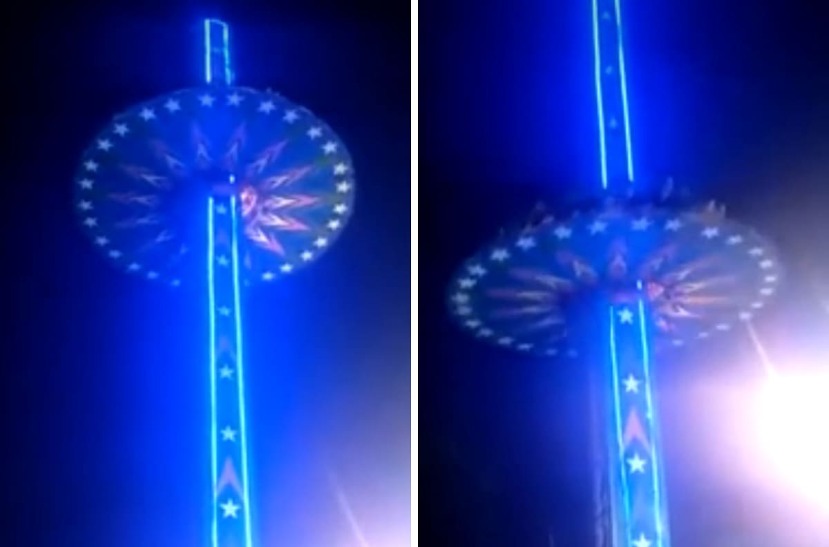 VIDEO| Juego se cae en parque de diversiones en India y se viraliza