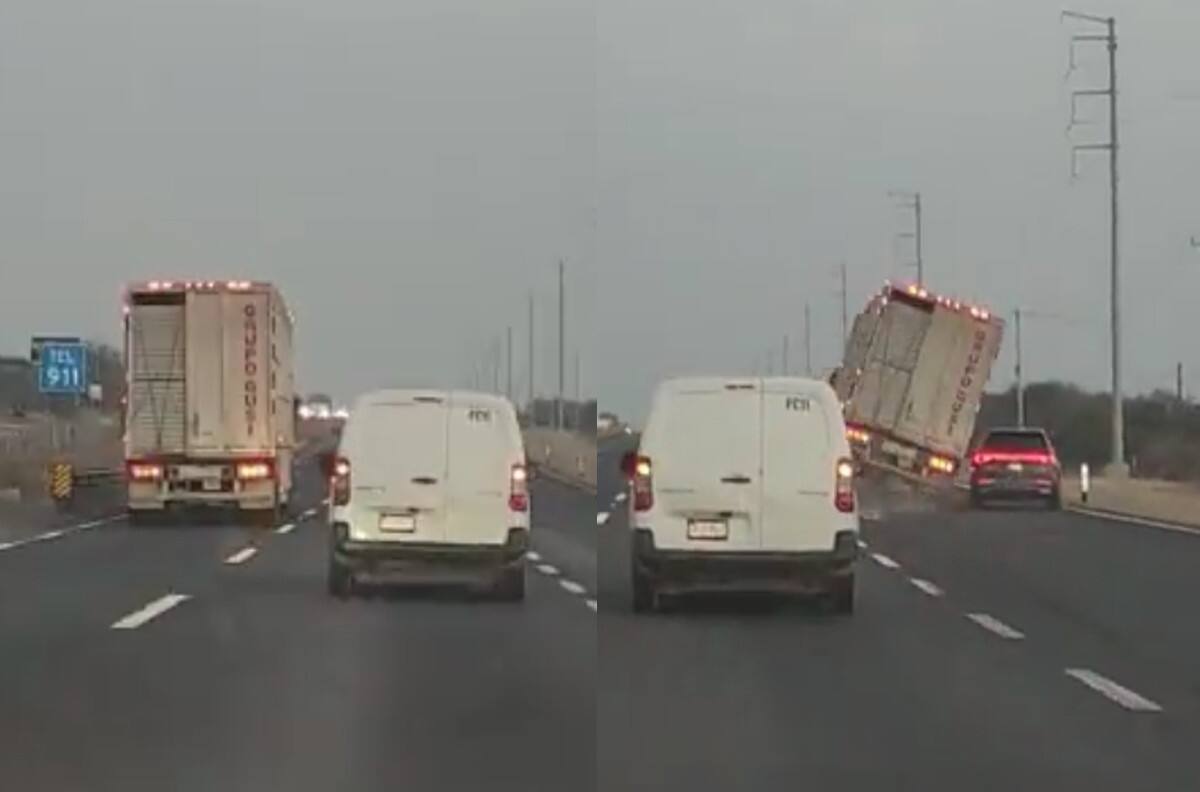 Tráiler se voltea en plena carretera por no dejar pasar a los demás coches | VIDEO