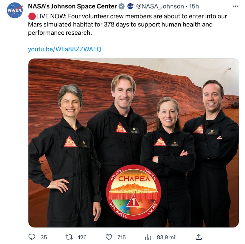 Los 4 integrantes de la misión Chapea de la NASA.