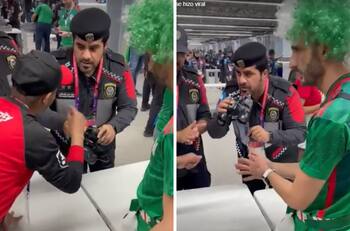 VIDEO| Mexicano intenta meter alcohol a estadio de Qatar en unos binoculares y se hace viral