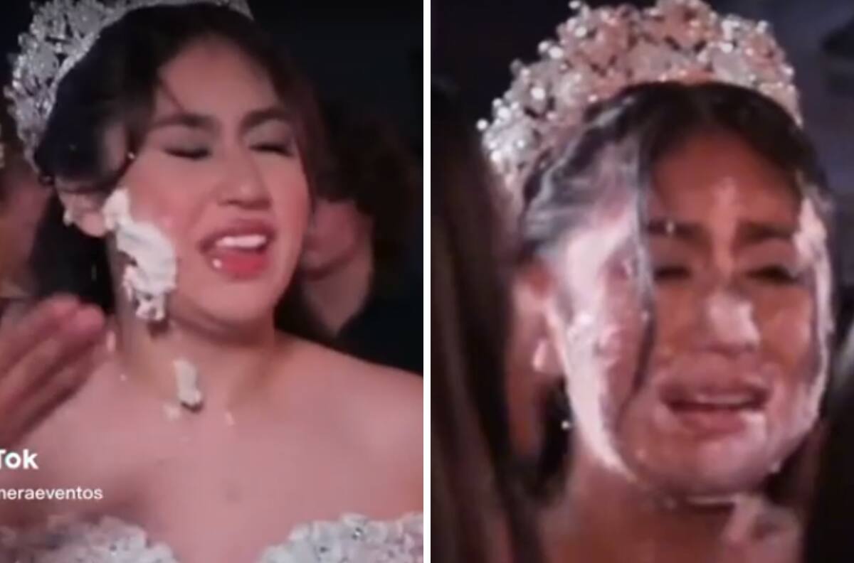Quinceañera llora al ser embarrada de pastel y se viraliza| VIDEO