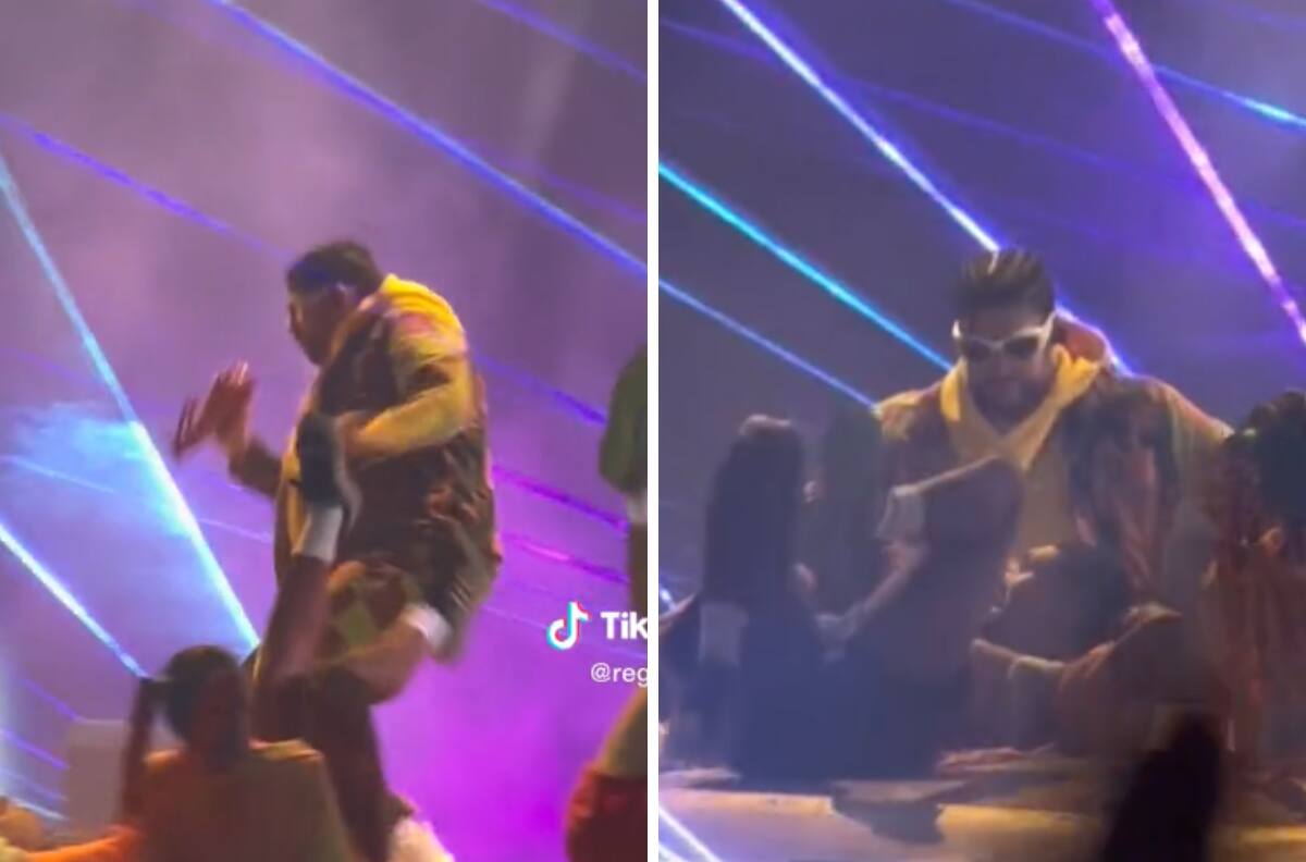 VIDEO| Bad Bunny se cae en el escenario y se hace viral
