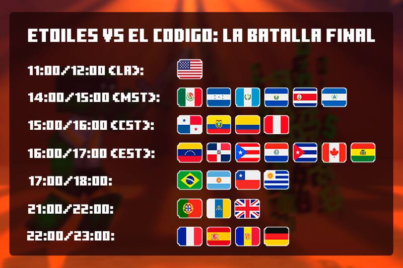 Estos son los horarios dependiendo del país en el que se realizará este lunes la batalla de Etoiles contra el código en el QSMP.