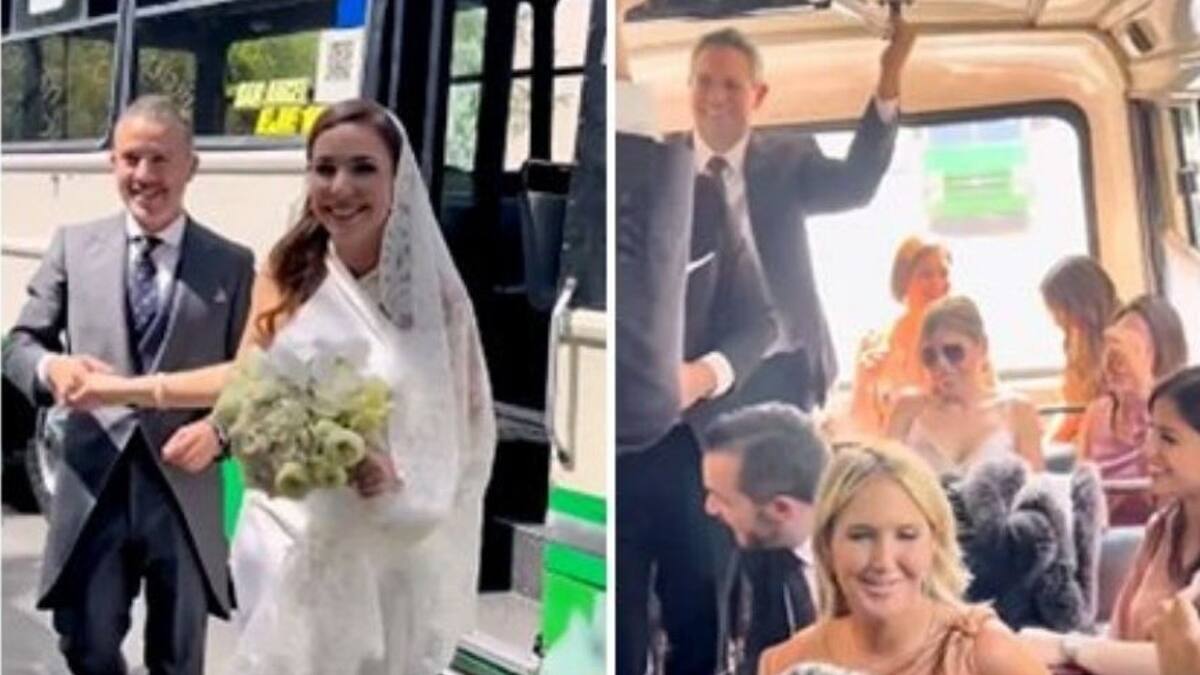 FOTOS | Pareja se hace viral por contratar micros para su boda
