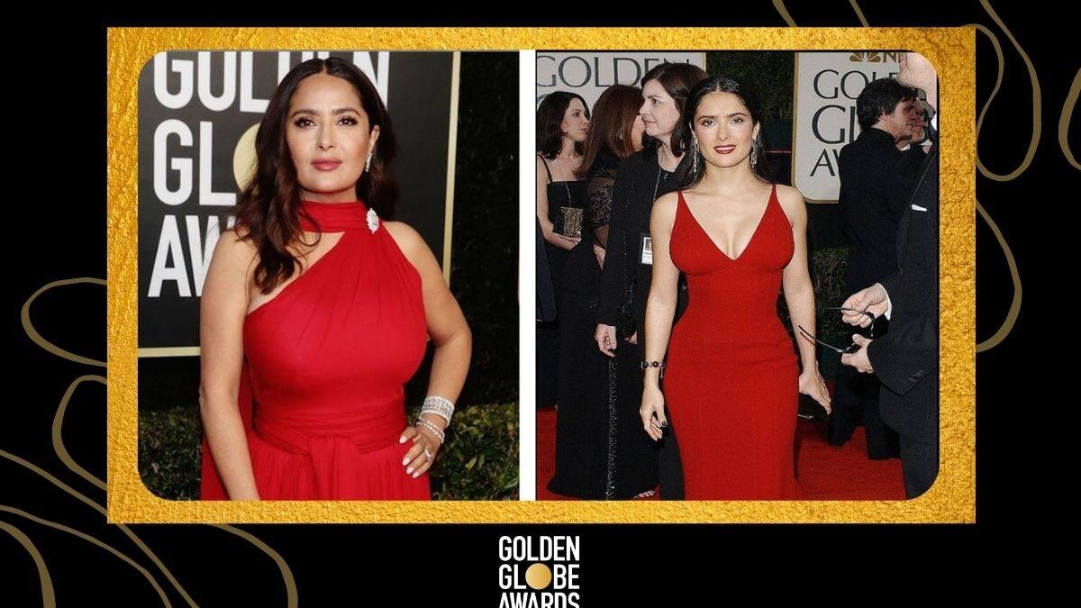 Después de 18 años, Salma Hayek vuelve a deslumbrar en rojo durante los premios "Globos de Oro"