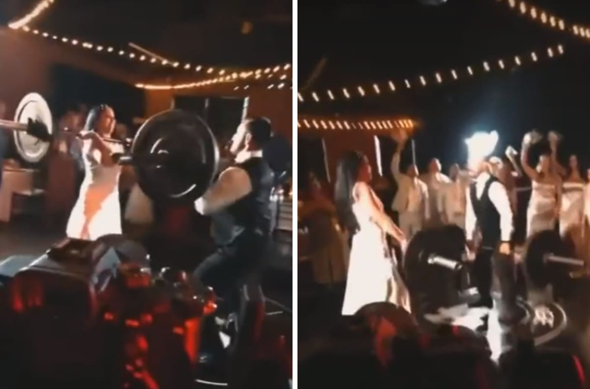 VIDEO| Recién casados hacen rutina de ejercicio en plena boda y se viraliza