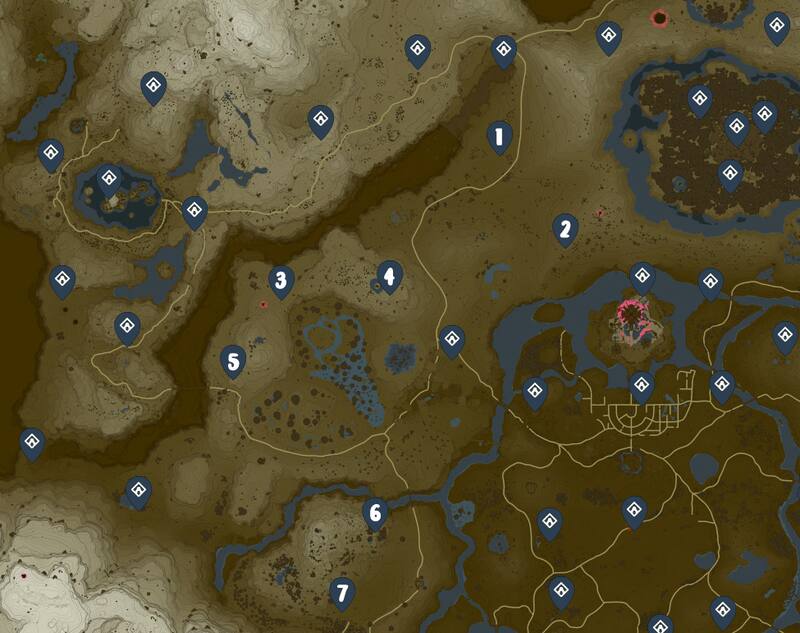 Estos son los Santuarios de la Llanura de Hyrule en Zelda: Tears of the Kingdom. Créditos: Tecno Game - IGN - Nintendo.