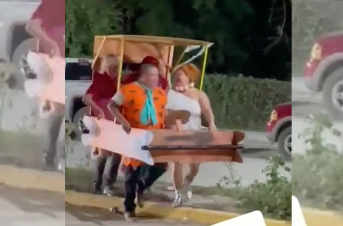 Familia en Sinaloa se disfraza de Los Picapiedra y se vuelve viral, hicieron hasta el troncomovil