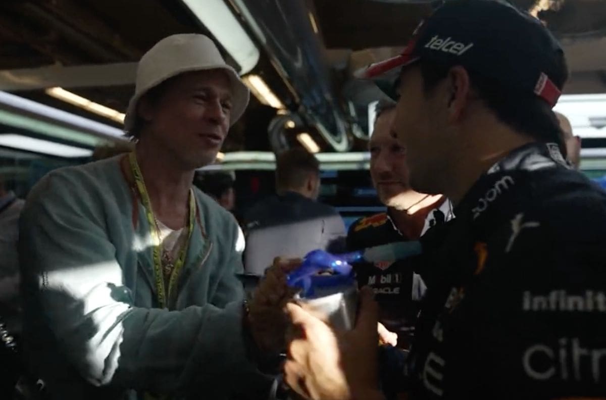 VIDEO | Sergio Pérez y Brad Pitt bromean sobre "su primera vez" en el GP de Austin