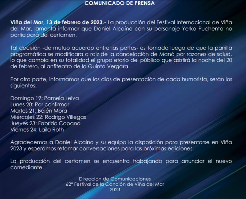Yerko Puchento no estará presente en Viña 2023 / Fuente: Organización Viña 2023