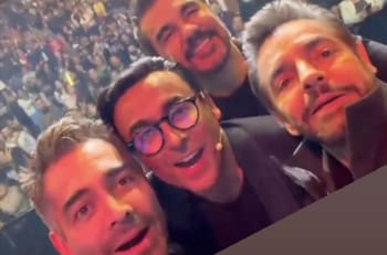Omar Chaparro, Eugenio Derbez, Adrián Uribe y Adal Ramones bailan juntos en el escenario