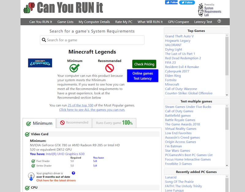 Esto es lo que verás luego de realizar el proceso. Créditos: Can You Run It?