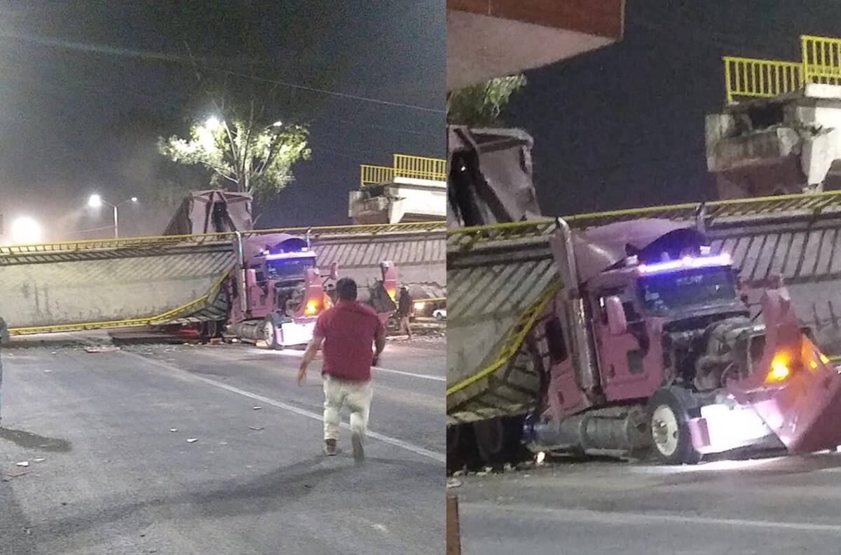 Video: Puente peatonal cae y aplasta a tráiler en Texcoco