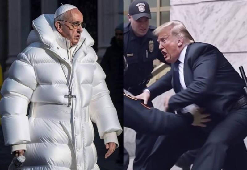Imágenes falsas viralizadas en el último tiempo del Papa y de Trump fueron creadas con IA. Créditos: Midjourney.